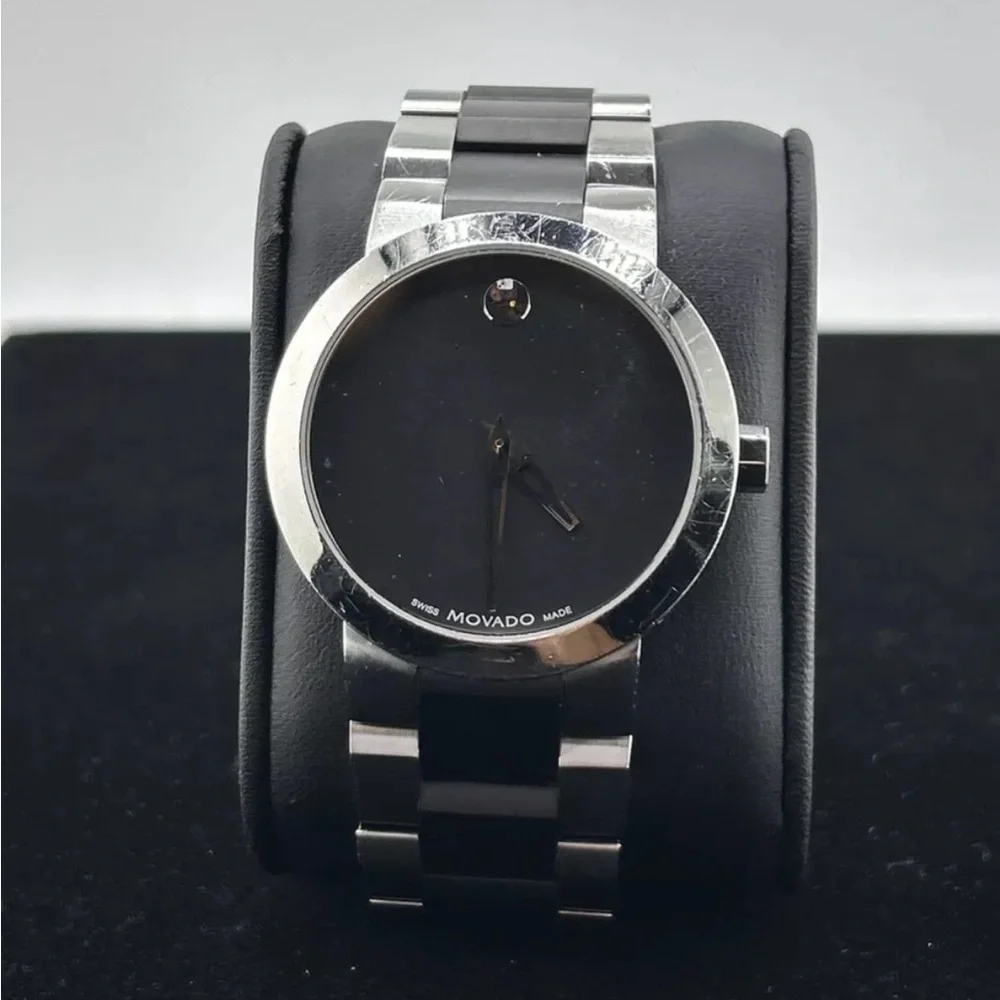 Movado Black and Silver Watch